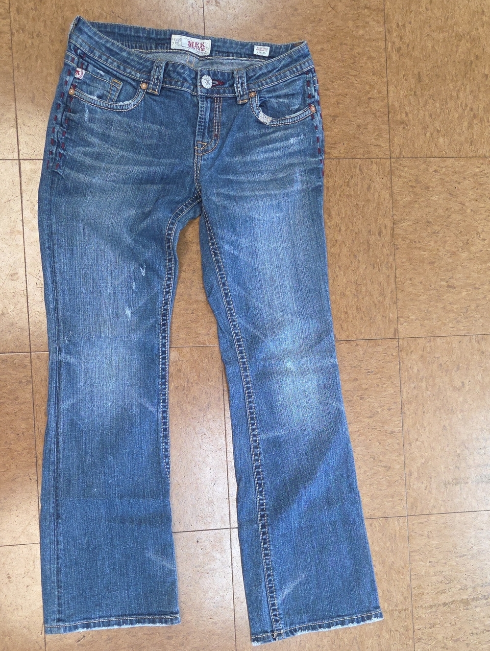 Mek Demin Women's Blue Boot Cut Jeans with Subtle Distressing